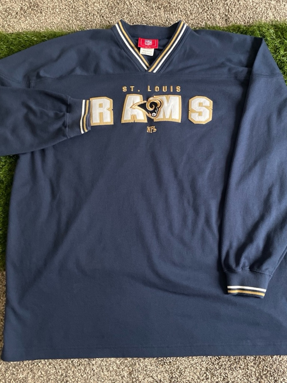 NFL St. Louis Rams Navy and Gold embroidered long sleeve jersey